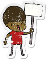 distressed sticker of a happy cartoon boy png