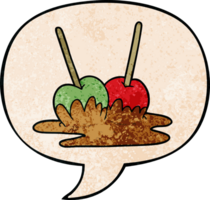 cartoon toffee apples with speech bubble in retro texture style png