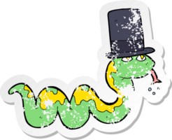 retro distressed sticker of a cartoon snake in top hat png