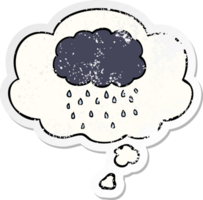 cartoon cloud raining with thought bubble as a distressed worn sticker png