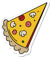 sticker of a quirky hand drawn cartoon slice of pizza png