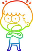 rainbow gradient line drawing of a cartoon shocked man png