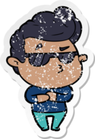 distressed sticker of a cartoon cool guy png