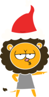 hand drawn flat color illustration of a bored lion wearing santa hat png