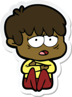 sticker of a cartoon exhausted boy png