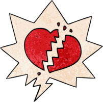 dibujos animados roto corazón con habla burbuja en retro textura estilo png