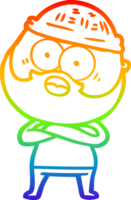 rainbow gradient line drawing of a cartoon surprised bearded man png