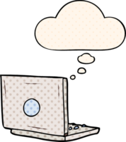 dibujos animados ordenador portátil computadora con pensamiento burbuja en cómic libro estilo png
