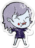 distressed sticker of a cartoon vampire girl with blood on cheek png