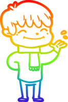 rainbow gradient line drawing of a cartoon happy boy png