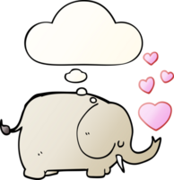 cute cartoon elephant with love hearts with thought bubble in smooth gradient style png