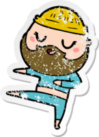 distressed sticker of a cartoon man with beard dancing png