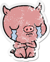 beunruhigter Aufkleber eines sitzenden Schweins, das weint png