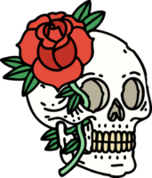 tatouage dans traditionnel style de une crâne et Rose png