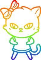 rainbow gradient line drawing of a cute cartoon cat png