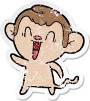 distressed sticker of a cartoon laughing monkey png