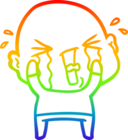 rainbow gradient line drawing of a cartoon crying bald man png