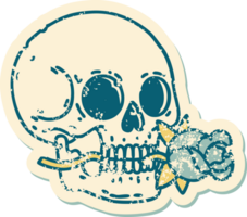 iconic distressed sticker tattoo style image of a skull and rose png