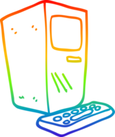 rainbow gradient line drawing of a cartoon office computer png