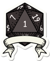 sticker of a natural one d20 dice roll png