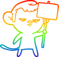 rainbow gradient line drawing of a cartoon monkey png