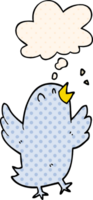 cartoon bird singing with thought bubble in comic book style png