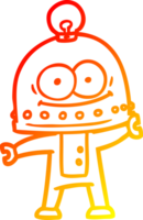 warm gradient line drawing of a happy carton robot with light bulb png