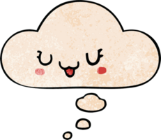 mignonne content dessin animé visage avec pensée bulle dans grunge texture style png