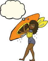 cartoon woman carrying canoe with thought bubble png