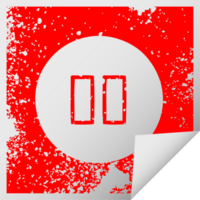 distressed square peeling sticker symbol of a pause button png