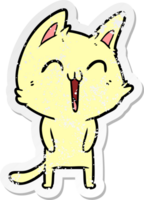 distressed sticker of a happy cartoon cat png