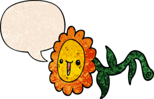 cartoon flower with speech bubble in retro texture style png