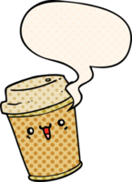 cartoon take out coffee with speech bubble in comic book style png