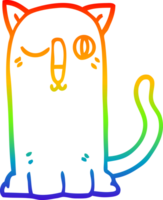 rainbow gradient line drawing of a cartoon funny cat png