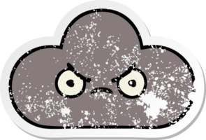 distressed sticker of a cute cartoon storm cloud png