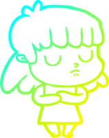 cold gradient line drawing of a cartoon indifferent woman png