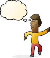 cartoon worried man pointing with thought bubble png