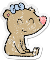 distressed sticker of a sitting female bear cartoon png