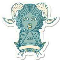 sticker of a tiefling with natural twenty dice roll png