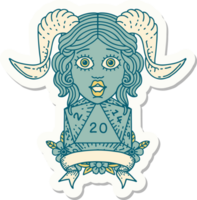 sticker van een tiefling met natuurlijk twintig Dobbelsteen rollen png