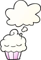 cartoon cupcake with thought bubble in smooth gradient style png