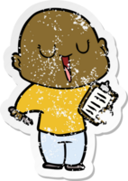 distressed sticker of a happy cartoon bald man png