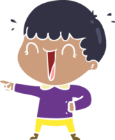 laughing flat color style cartoon man pointing finger png