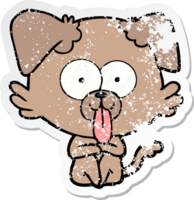 distressed sticker of a cartoon dog with tongue sticking out png