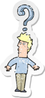 retro distressed sticker of a cartoon confused man png