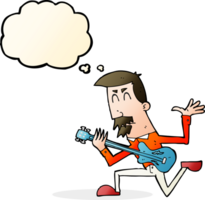 caricatura, hombre, juego, guitarra eléctrica, con, pensamiento, burbuja png