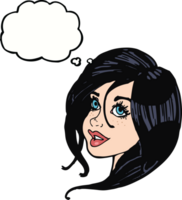 cartoon pretty female face with thought bubble png