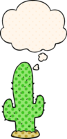 cartoon cactus with thought bubble in comic book style png