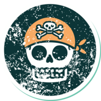 icónica pegatina angustiada imagen estilo tatuaje de una calavera pirata png