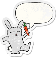 cartoon rabbit with carrot with speech bubble distressed distressed old sticker png